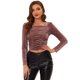 thumbnail image 1 of Blusa elegante Allegra K de terciopelo con cuello cuadrado y manga larga fruncida Rosa empolvado M, 1 of 5