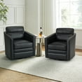 thumbnail image 2 of Swivel Genuine Leather Accent Chair Set of 2 Wooden Upholstery Home Theater Armchair Metal Base Living Room Black, 2 of 8