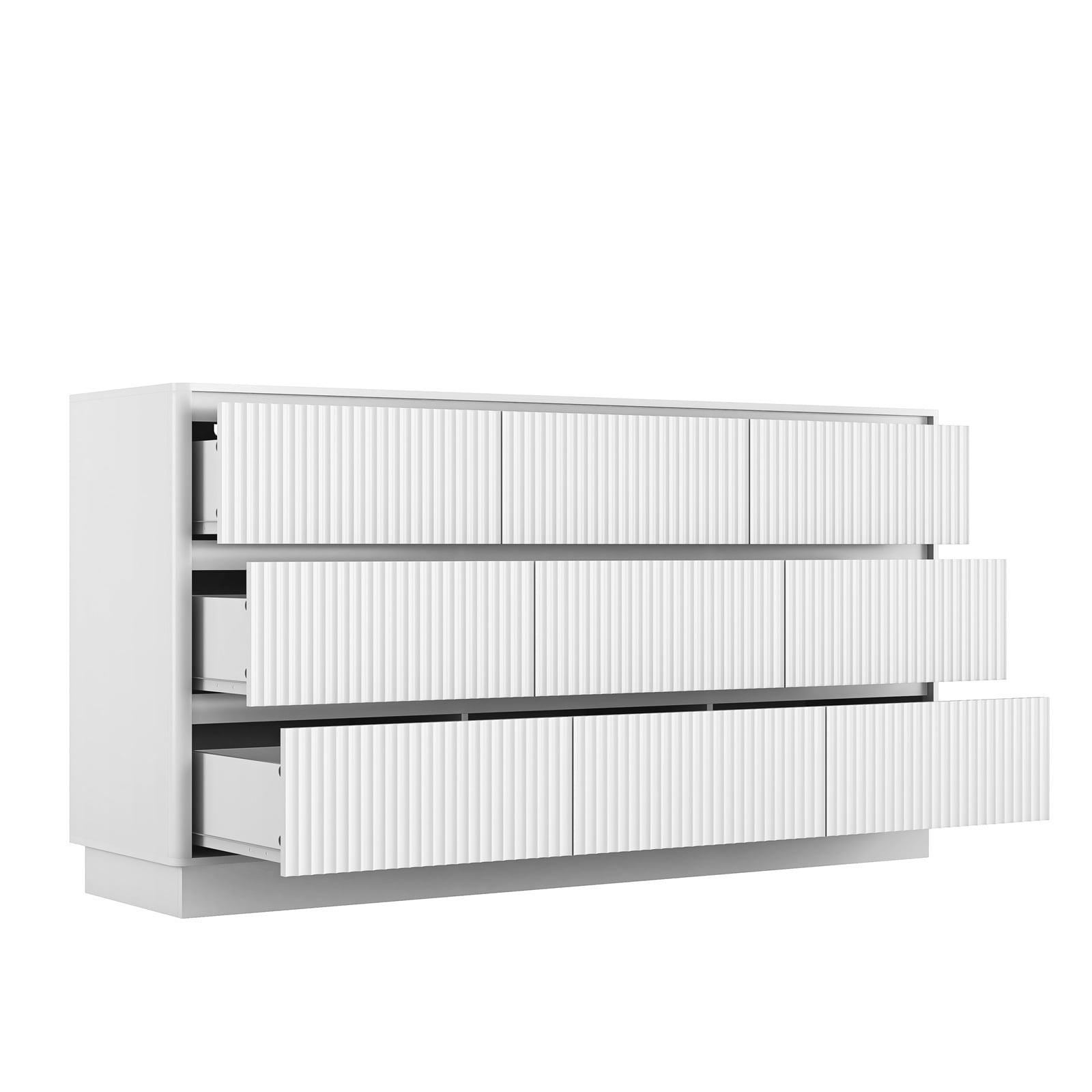 Hommoo Modern 9-Drawer Wood Dresser, Fluted Chest of Drawers, Multifunctional Storage Cabinet Credenza Side Table, White