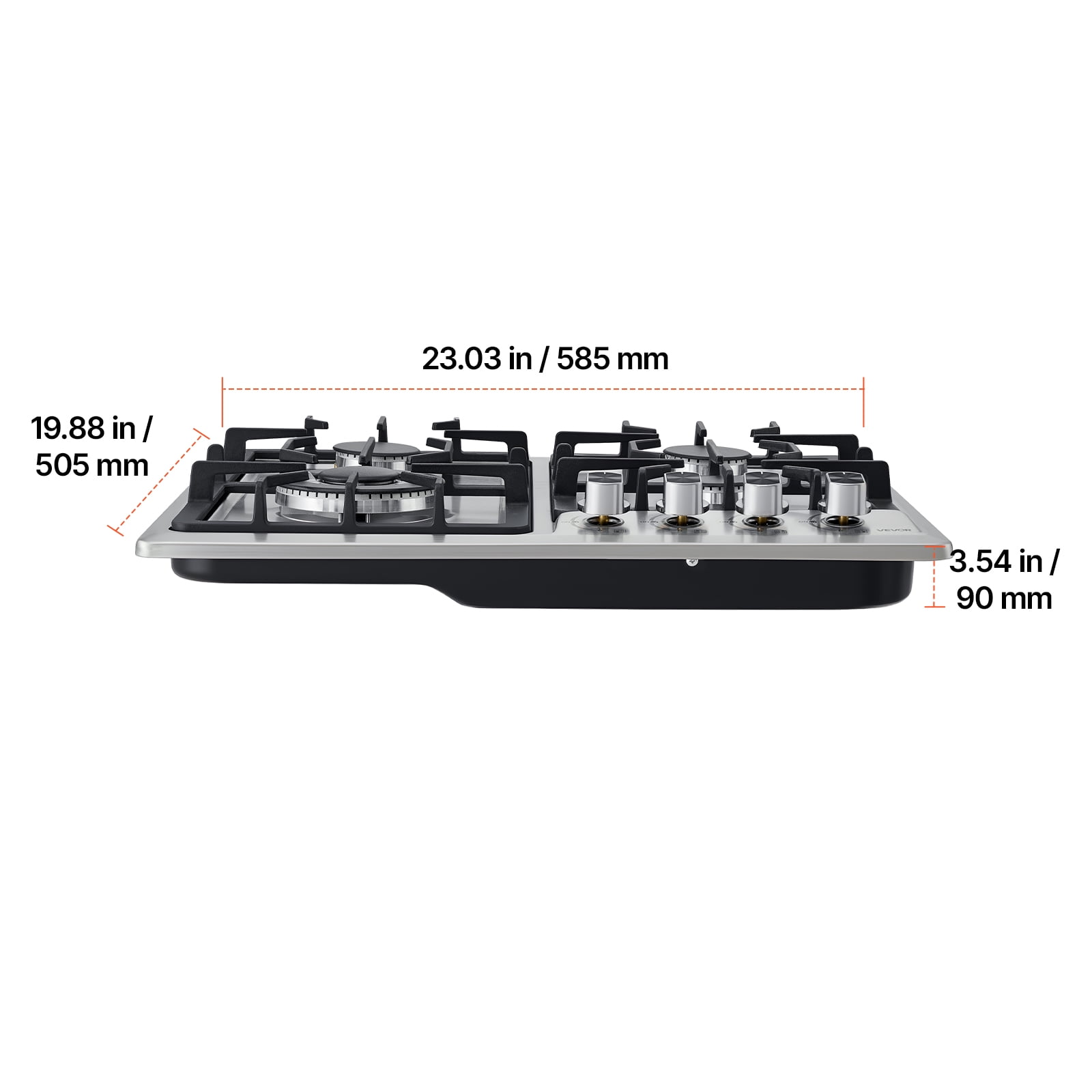 VEVOR 24 inch Gas Cooktop 4 Burners Gas Stove Top, Max 27000BTU Built-in Stainless Steel Stove Top LPG/NG Convertible Dual Fuel Cooktop Stoves with Thermocouple Protection for Kitchen Apartment Rvs