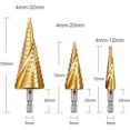 thumbnail image 4 of Broca escalonada para avellanador de 3 piezas, acero inoxidable, 4-12/20/32 mm, triángulo cónico de titanio, con vástago hexagonal, para perforación con destornillador en acero,, 4 of 5