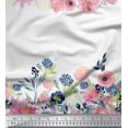 thumbnail image 1 of Soimoi Tissu Satin Lourd Blanc Ranunculus & Chrysanthème Imprimé Floral Tissu de Couture Yard 56 Pouces de Large, 1 of 5