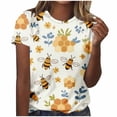 thumbnail image 2 of ClodeEU Women's Cute Bee Print Short Sleeve Crewneck T-Shirt ,Dressy Loose Fit Basic Tee Orange^,Womens Plus L, 2 of 5