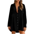 thumbnail image 2 of Qertyioot Robes pour Femmes Manches Courtes Col en V Cordon de Serrage Décontracté Volanté Robe Trapèze Mini, 2 of 9