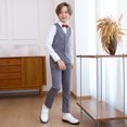 thumbnail image 5 of Boy's Formal Suit 6 Piece Set Slim Fit Kids Tuxedo Suits for Wedding Teen Toddler Boy Dress Suit Outfit Gray 6-12 Months, 5 of 7