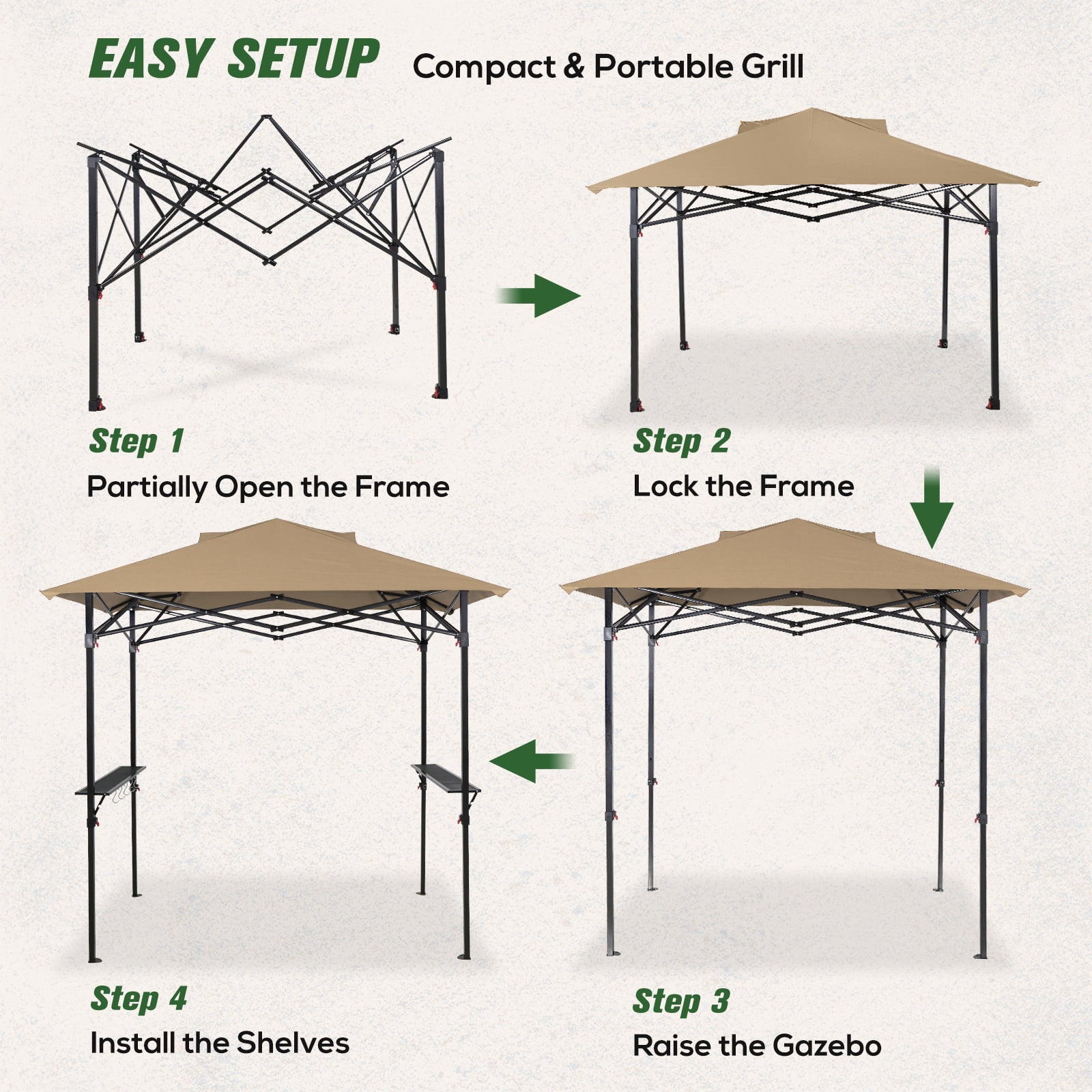 COOS BAY 8'x5' Pop up Grill Gazebo Portable BBQ Gazebo Canopy Tent with Carry Bag, Outdoor Barbeque Shelter, Beige