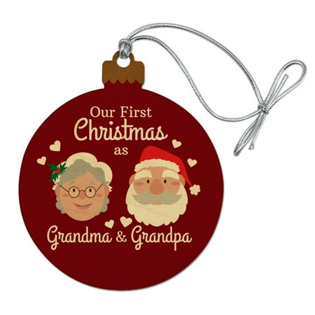 M&s Christmas Trees Our First Christmas as Grandma Grandpa Santa Mrs. Claus Wood Christmas Tree Holiday Ornament ()