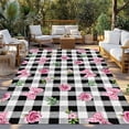 thumbnail image 2 of Valentine's Day Outdoor Rug 6x9 Ft - Reversible Patio Rug Outdoor Camping Rugs, Spring Roses Pink Bows Black White Plaid Indoor Outdoor Area Rugs, Non-Slip Outdoor Carpet Runner for Deck/Porch, 2 of 8