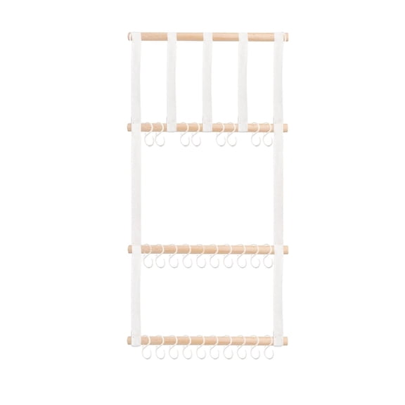 Hanging Hair Accessory Organizer with Wooden Dowels and Hooks – 3-Tier Wall Mount Storage for Bows, Clips, Headbands, and Barrettes in Nurseries and Bedrooms