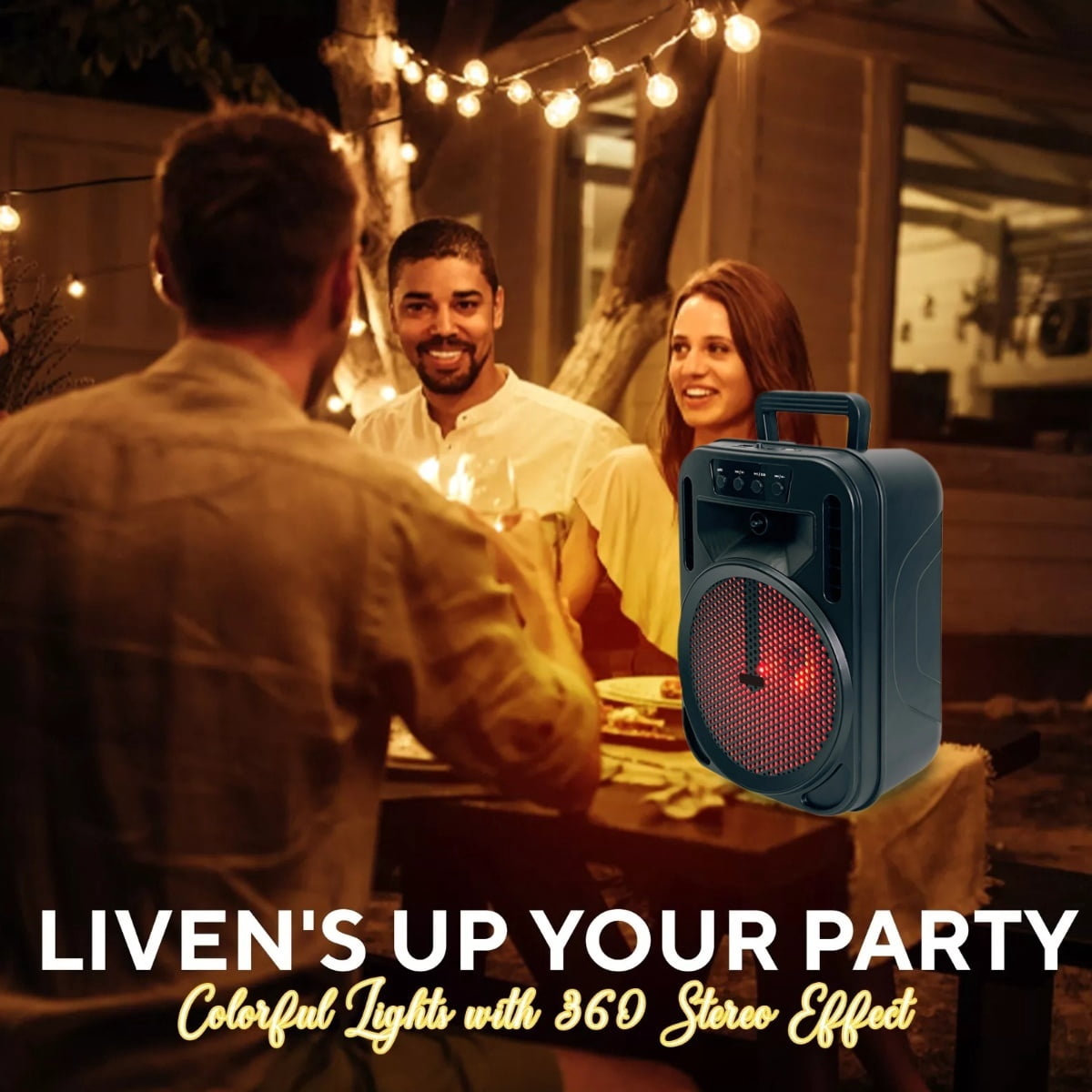 4000W Bluetooth Wireless Speaker with 6.5" Woofer, Heavy Bass, LED Party Lights, Rechargeable PA System with Handle, TWS/USB/TF/AUX/FM, Perfect for Indoor & Outdoor Use, Camping & Home Parties