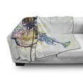 thumbnail image 3 of Jazz Music Soft Flannel Fleece Blanket, Illustration of Trumpeter with Paint Splashes at the Background Entertainment, Cozy Plush for Indoor and Outdoor Use, 50" x 70", Purple Yellow, by Ambesonne, 3 of 6