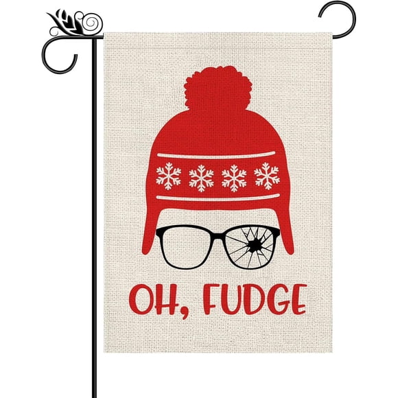 Drapeau de Jardin d'Hiver de Noël Chapeau Drapeau de Jardin Oh Fudge Décorations de Ferme Saison Toile de Jute Vertical Double Face Cour Pelouse Décoration Extérieure 12.5 x 18 Pouces