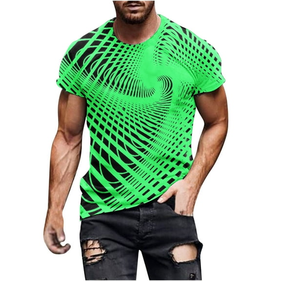 KIHOUT Men's Cotton Blend Short Sleeve Crew Neck T Shirts, Full Printed Shirts Casual Workout Sports Tops Blosue for Men