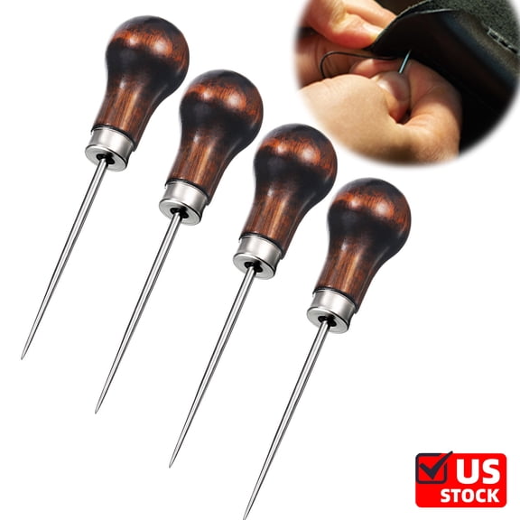 Awl Tool 4 PCS Gourd Shape Wooden Handle Scratch Awl Tool Pin Punching for Leather Craft Cloth Pouch Hole DIY Handmade Maker Tool