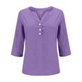 thumbnail image 5 of LJEFF Girl 3/4 Sleeve T-Shirt, V-Neck Cotton-Linen Spring Solid Color Casual Tops for Girls Purple Size 6, 5 of 5