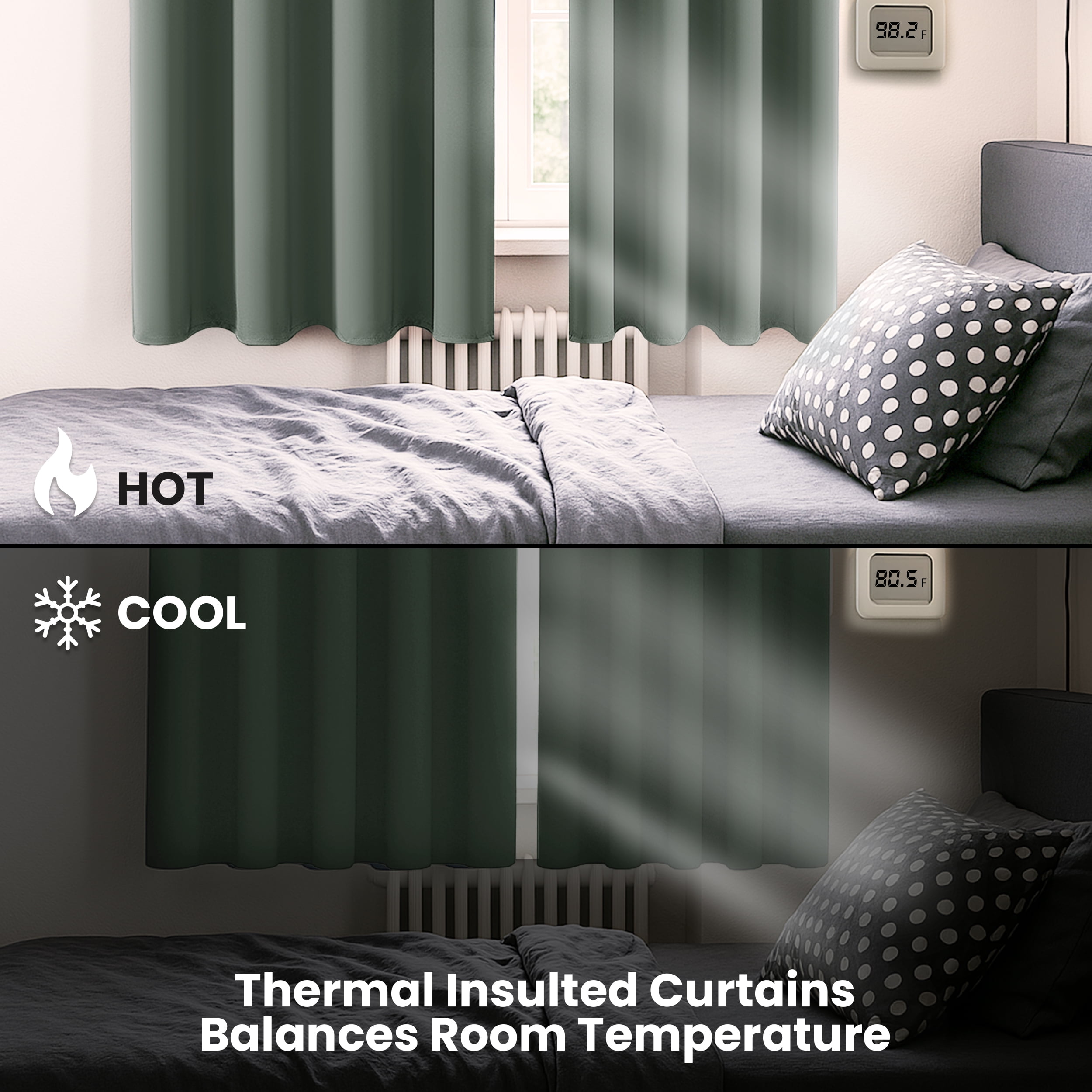 Lux Decor Blackout Curtains Set of 2 for Living Room, Thermal Insulated Bedroom Drapes, Noise-Reducing & Light Blocking Curtains, 52"x63" Sage