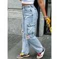 thumbnail image 6 of Chicsale Ripped Street Style Jeans, Water Washing Workwear, Pocket Waist Pants, Women's Denim Pants, 6 of 9