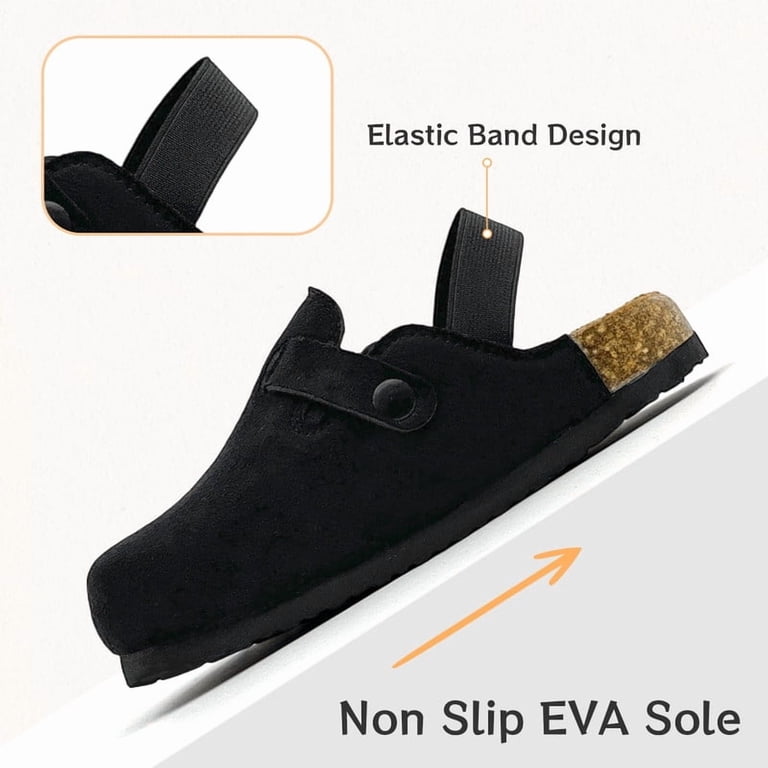 Kids Suede Clogs With Cork Footbed - Adjustable Buckle Sandals For Toddlers Boys & Girls