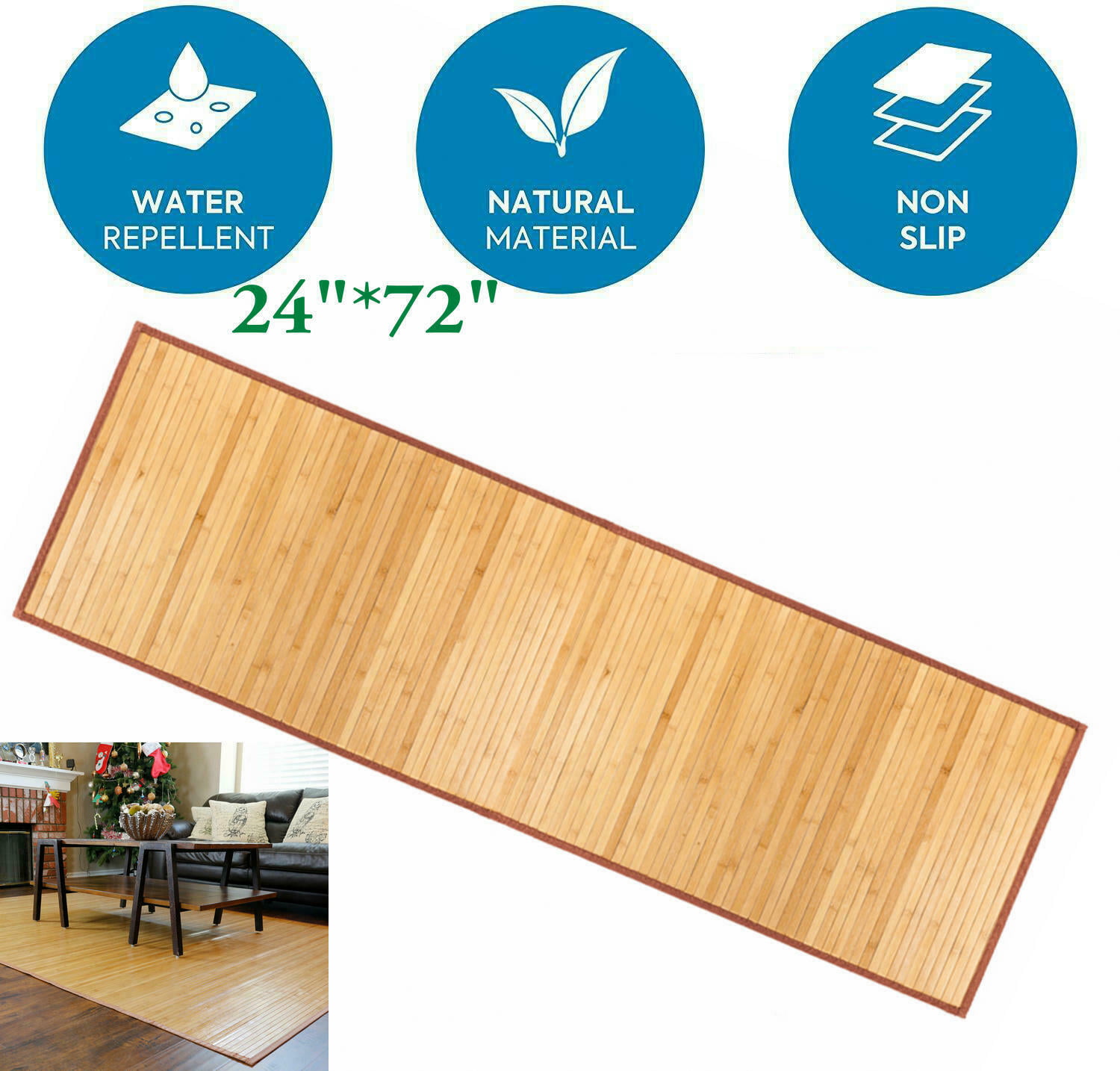 Natural Bamboo Floor Mat Bamboo Indoor Carpet Kitchen Hall Non Skid Waterproof 