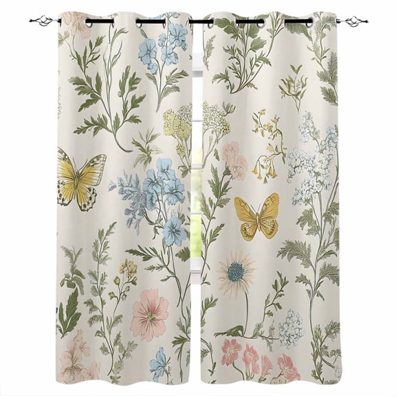 Wildflowers Blackout Curtains 84 Inches Long for Bedroom, Spring Flowers Plants Farmhouse Pastoral Thermal Insulated Room Darkening Black Out Window Curtain Panels Grommet Drapes for Living Room