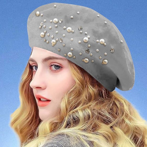 Berets Women's Casual Caroset Pearl Beret New Women's Artist Hat Pumpkin Hat Warm Winter Berets