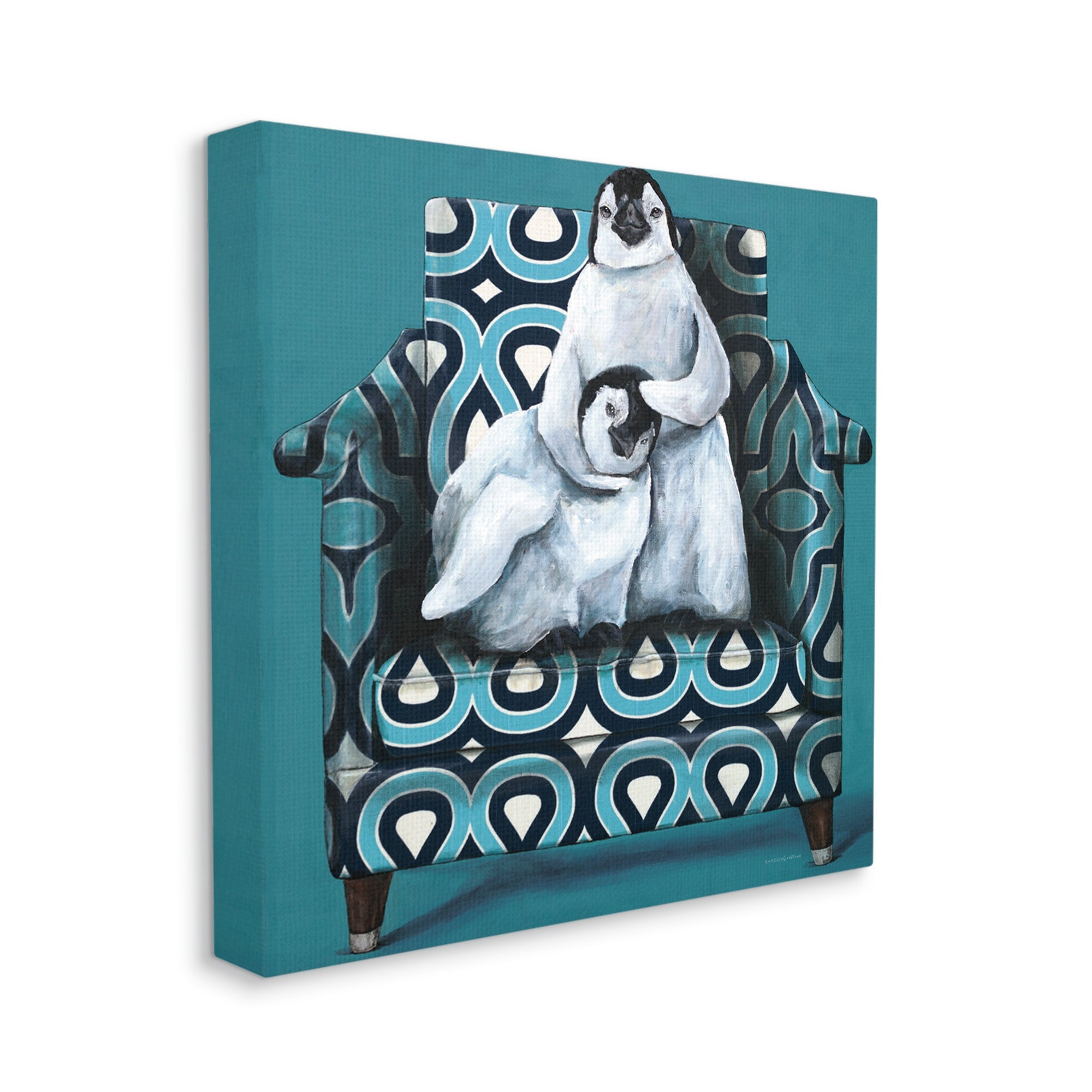 Stupell Industries Pair Penguins Relaxing Head Pat Patterned Sofa Chair Graphic Art Gallery Wrapped Canvas Print Wall Art, Design by Kamdon Kreations