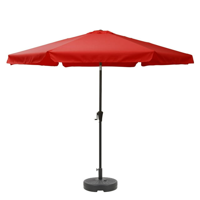 CorLiving 10ft Large Round, Market Outdoor Patio Umbrella with Side Flaps, Steel Frame and Round Fillable Base