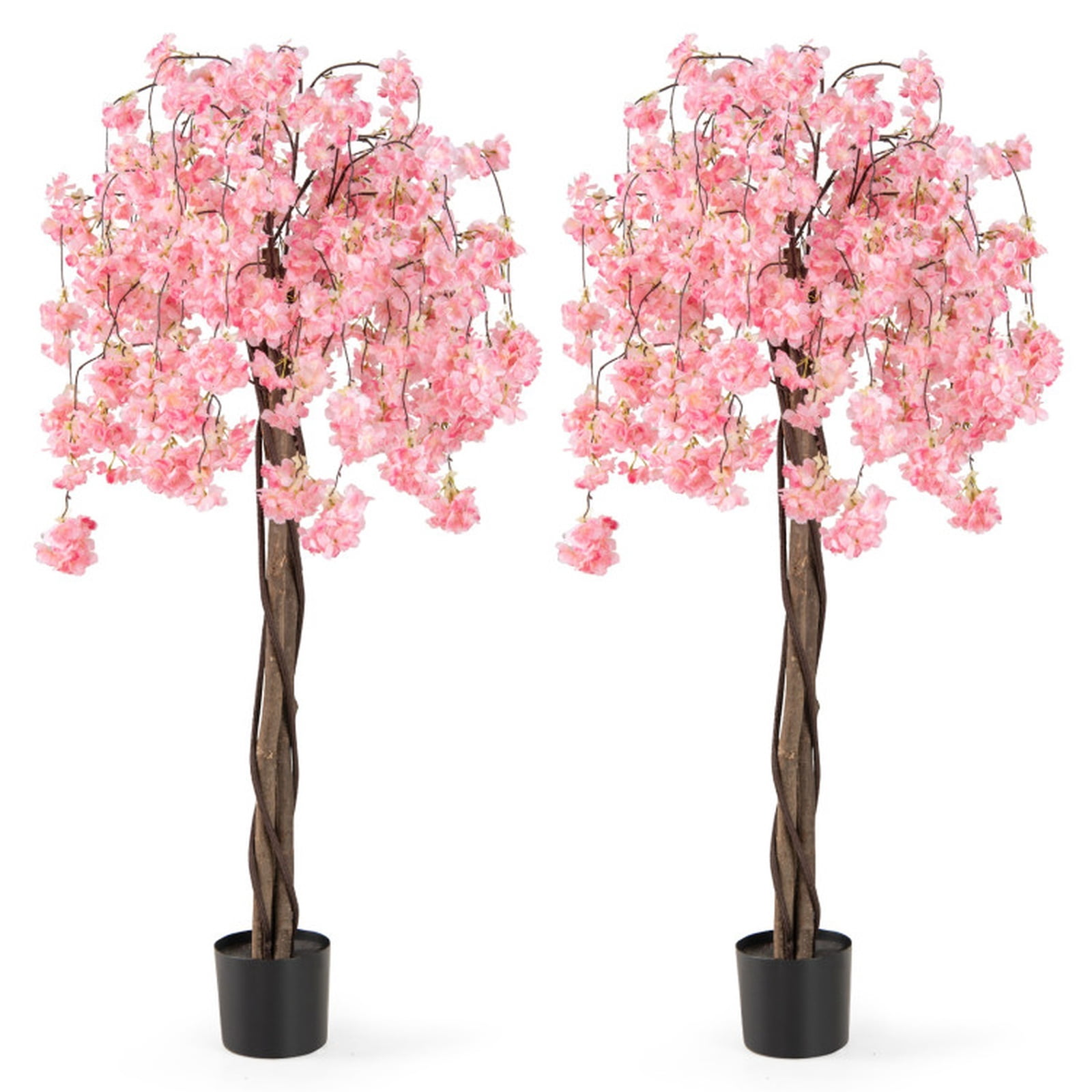 Vebreda Artificial Plant Decor, 5.5 FT Tall Artificial Cherry Blossom Tree with Pink/White Flowers 2 Pack, Realistic and Charming Appearance