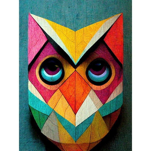 Cute Colourful Multicoloured Bright Geometric Owl Bird Painting Unframed Wall Art Print Poster Home Decor Premium