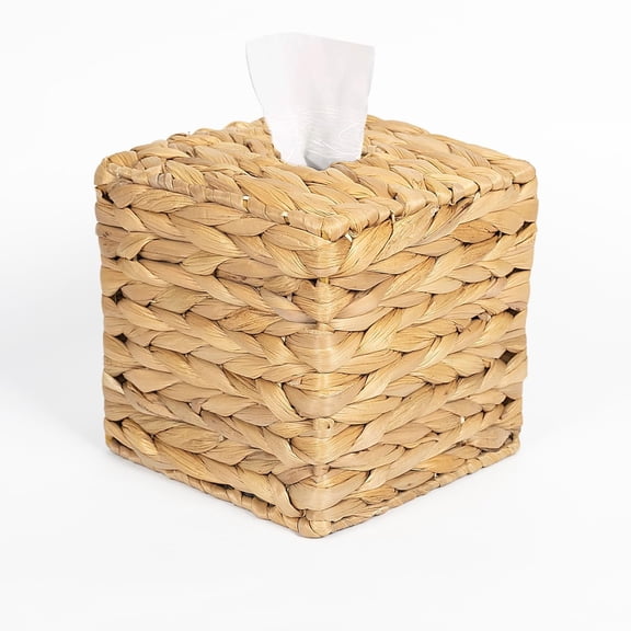 FacoFaco Wicker Tissue Box Cover, Square Boho Decorative Tissue Storage Organizer for Table and Bathroom, 5.9 x 5.9 x 5.9 inch