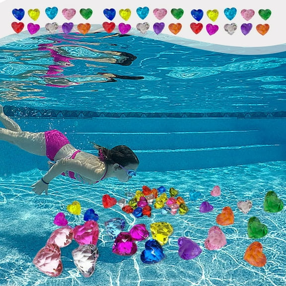 Heart Shaped Gemstones Set, Multicolor Acrylic Gems, Underwater Pool And Beach Treasure Hunt Toys For Kids, Sensory Educational Play And Decorative Party Supplies