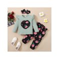 thumbnail image 3 of Qiylii Girls Fall Clothes Set, Heart Pullover Tops+Floral Trousers+Headdress, 3 of 8
