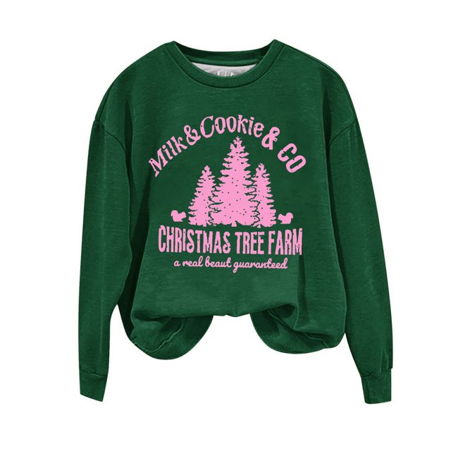 Staron Chandails de Noël pour Femmes, Hauts Mode, Chandail à Col Rond, Chandails Graphiques Amusants avec Arbre de Noël et Ferme, Manches Longues, Chandail Décontracté, Cadeaux de Noël pour Femmes