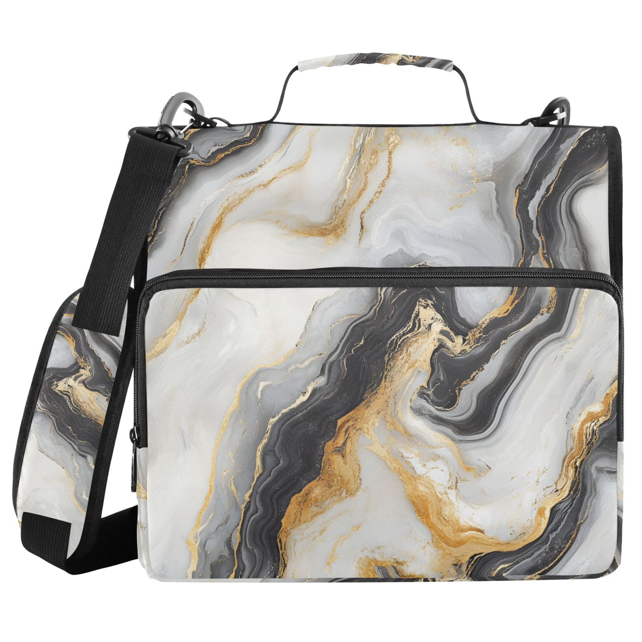ALAZA Zipper Binder Golden Marble White 3 Ring Trapper Keeper File Folder Organizer Bag
