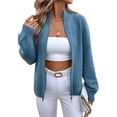 thumbnail image 2 of Suéter de Punto con Cremallera para Mujer, Larga, Cárdigan Abierto por Delante, Cárdigan Cálido con Bolsillos, Abrigo de Abrigo Azul S, 2 of 10