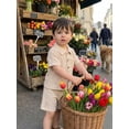 thumbnail image 4 of BemeyourBBs Toddler Baby Boys Summer Clothes Baby Boy Church Outfit Textured Button Down Short Sleeves Shirt and Elastic Shorts Set Baby Boy Beach 2 Piece Outfits, 4 of 9