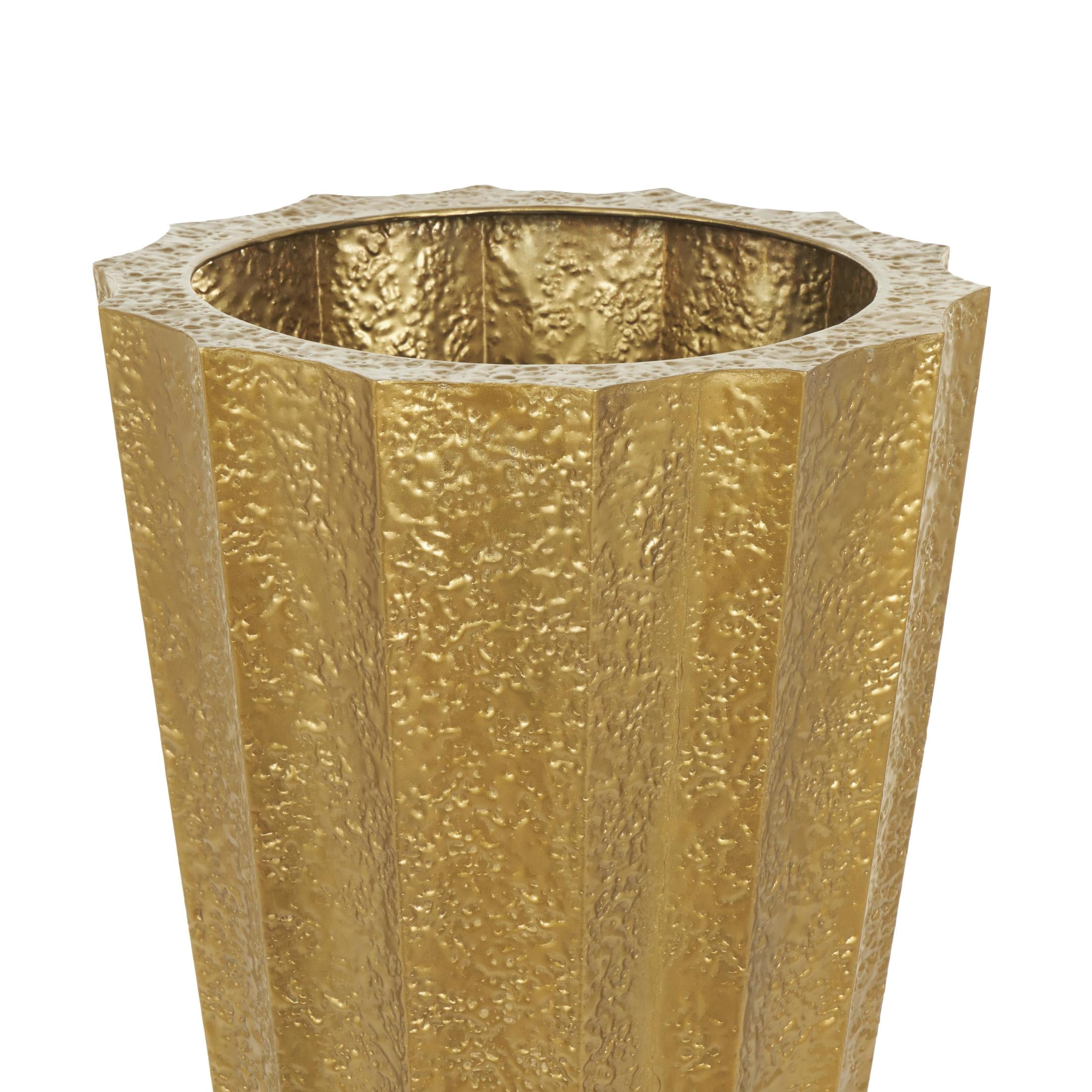 DecMode 33", 30"H Tall Textured Hammered Floor Gold Metal Vase, Set of 2