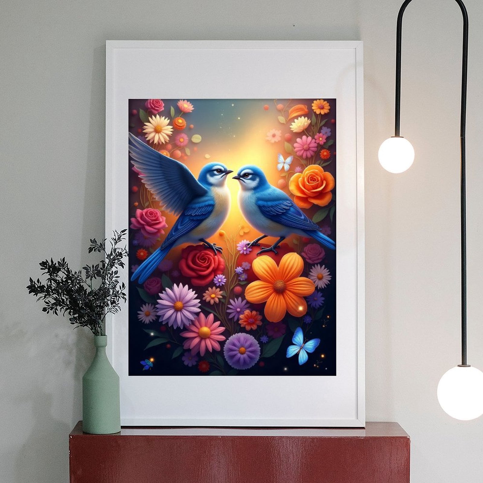 Diamond Art Kits for Adults - Cute Bluebird Flower Print No.68 5D Frameless Dimond Painting Kit for Adults Beginner, Round Diamond Kits for Home Wall Decor, Gift for Women