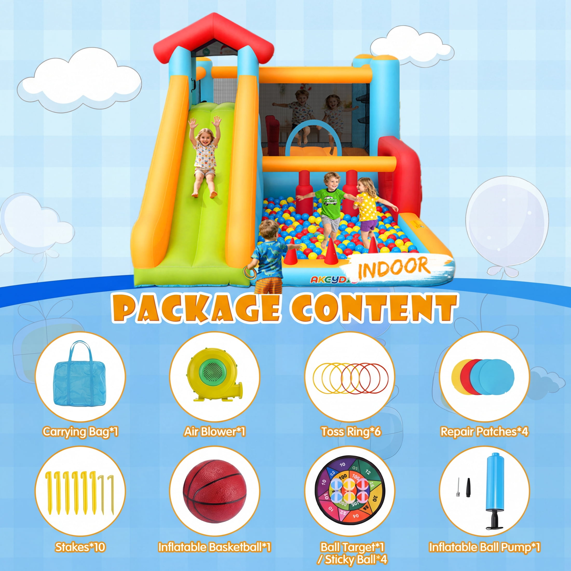 Adnoom Inflatable Bounce House for Kids 3-12, 11-in-1 High Slide Bouncy House with Climbing Wall, Large Ball Pit, Indoor Obstacle Jumping Castle with Blower for Family Backyard Party
