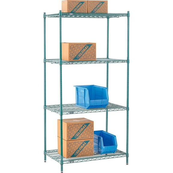 Nexel 4 Shelf Poly-Green Wire Shelving Unit Starter 36""W x 21""D x 74""H