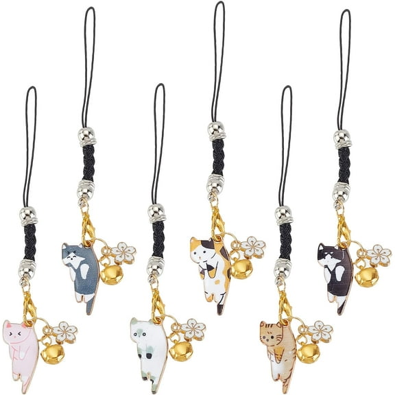6Pcs Japanese Style Cat Phone Charm Alloy Lobster Claw Clasps Cat Charms Cellphone Strap Pendant with Zinc for Backpack Wallet Keychain Pendant Accessories Mixed Color DIY
