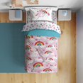 thumbnail image 1 of Sunny Side Up Rainbow Unicorns Juego De Edredón Para Niños Pequeños – Ropa De Cama Preescolar De 4 Piezas Incluye Sábanas De Edredón Y Funda De Almohada – Juego De Cama De Microfibra Floral Rosa Súper, 1 of 7