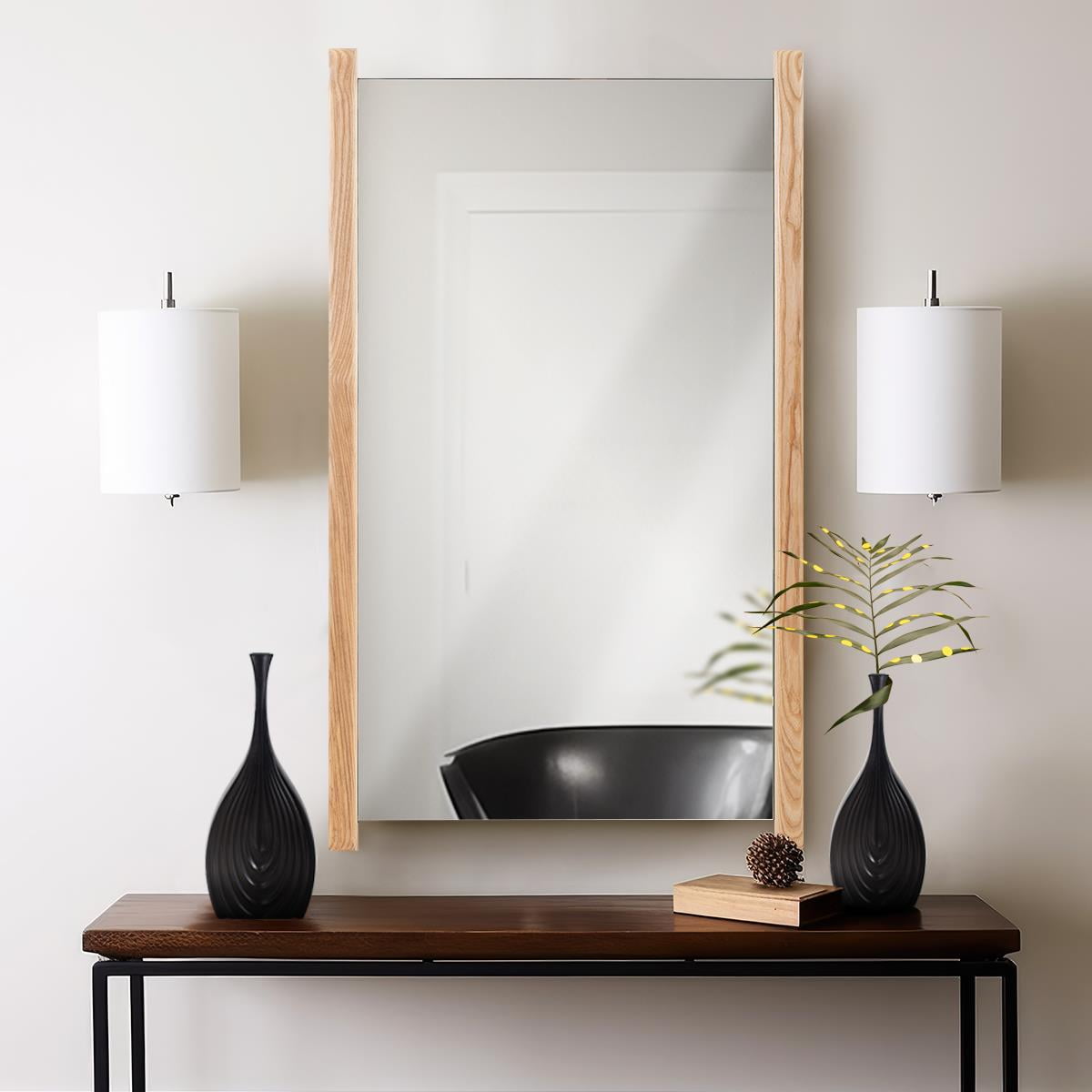 Tyler Dillon Rectangular Bleached Oak Side Framed Vanity Mirror - 40"H x 24"W