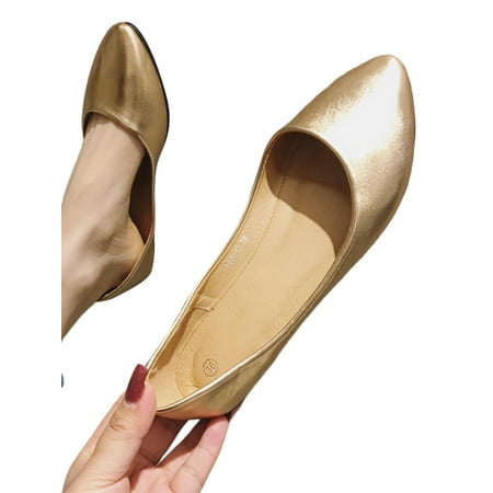 

Sanviglor Ladies Flats Non-slip Dress Shoe Comfort Flat Shoes Party Lightweight Fashion Slip-Ons Anti-Slip Soft Sole Ballet Champagne 5