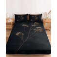 thumbnail image 2 of King Size Fitted Sheet Set - Dried Flowers 3 Piece Bedding Sets 16" Deep Pocket Fitted Sheet with 2 Pillowcases, Abstract Black Vintage Rustic Floral Brushed Microfiber Hotel Luxury Bed Sheets, 2 of 9