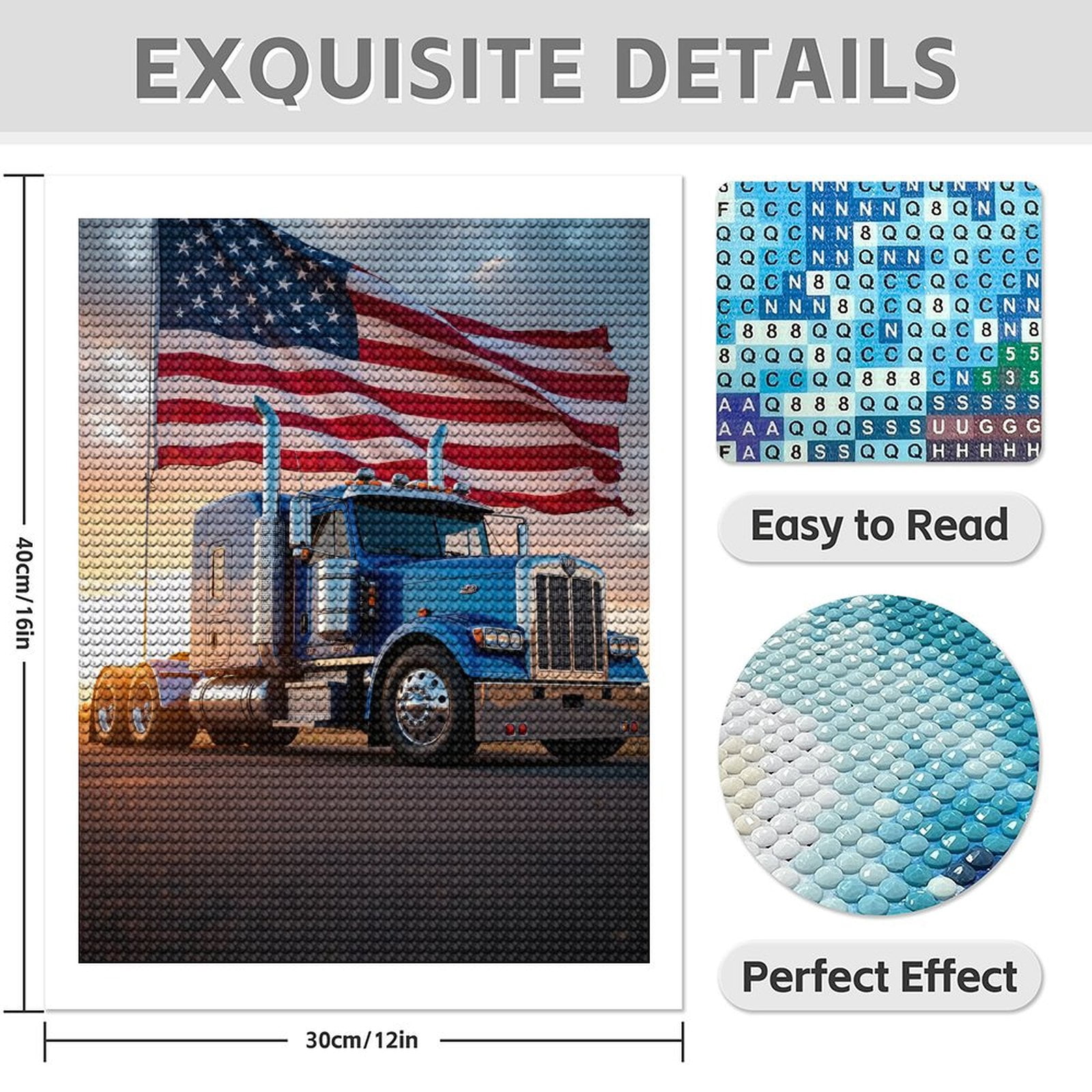 Diamond Art Kit for Adults, Blue Truck Sunset Patriotic Display Diamond Painting for Adults Beginners, DIY Diamond Art Painting Kits, 5D Diamond Painting Crafts for Home Decor 12x16 Frameless