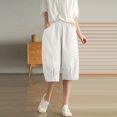 thumbnail image 2 of Sngxgn Women Casual Cotton Shorts Drawstring Comfy Elastic Waist Shorts Summer Pull On Short with Pockets(White,L), 2 of 4