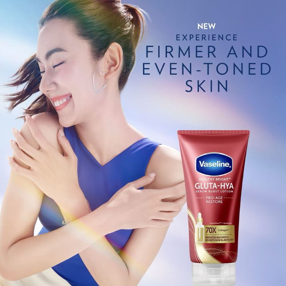 Vaseline Healthy Bright Gluta-Hya Serum Burst Lotion Pro-Age Restore, Brightening & Firming Body Lotion with Hyaluronic Acid and GlutaGlow Technology, 170 ml