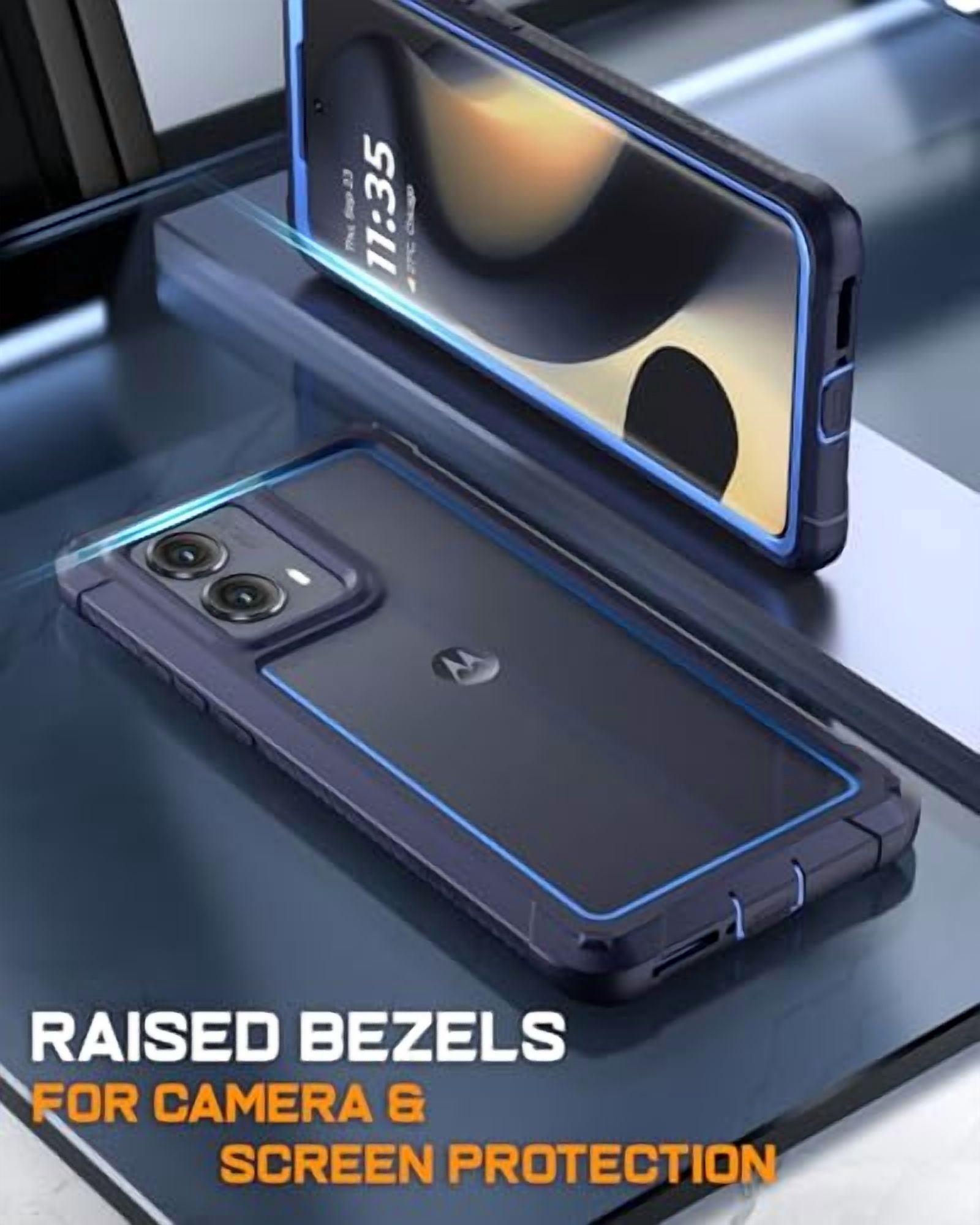 Poetic Guardian Case for Motorola Moto Edge 2024 [Not for 2023 Version], Full Body Cover with Built-in Screen Protector, Blue/Clear