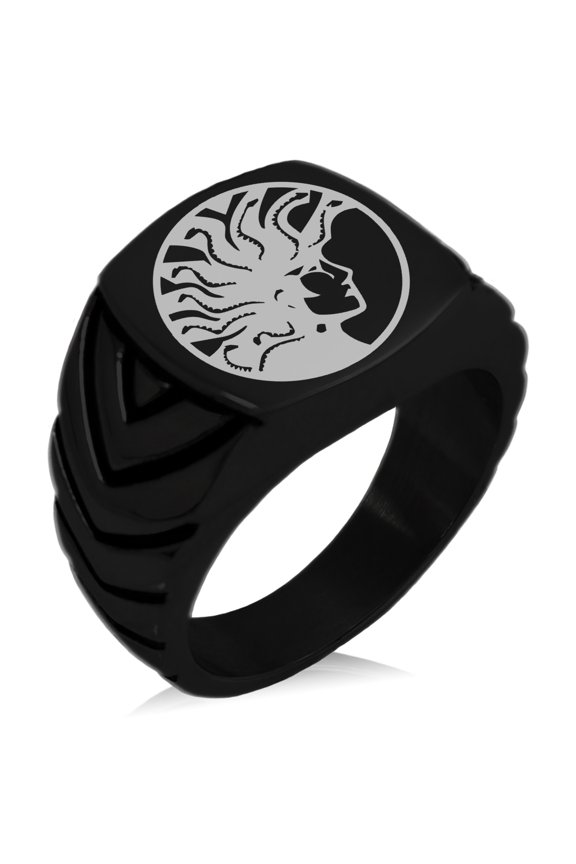 Stainless Steel Greek Mythology Medusa Chevron Pattern Biker Style Polished Ring
